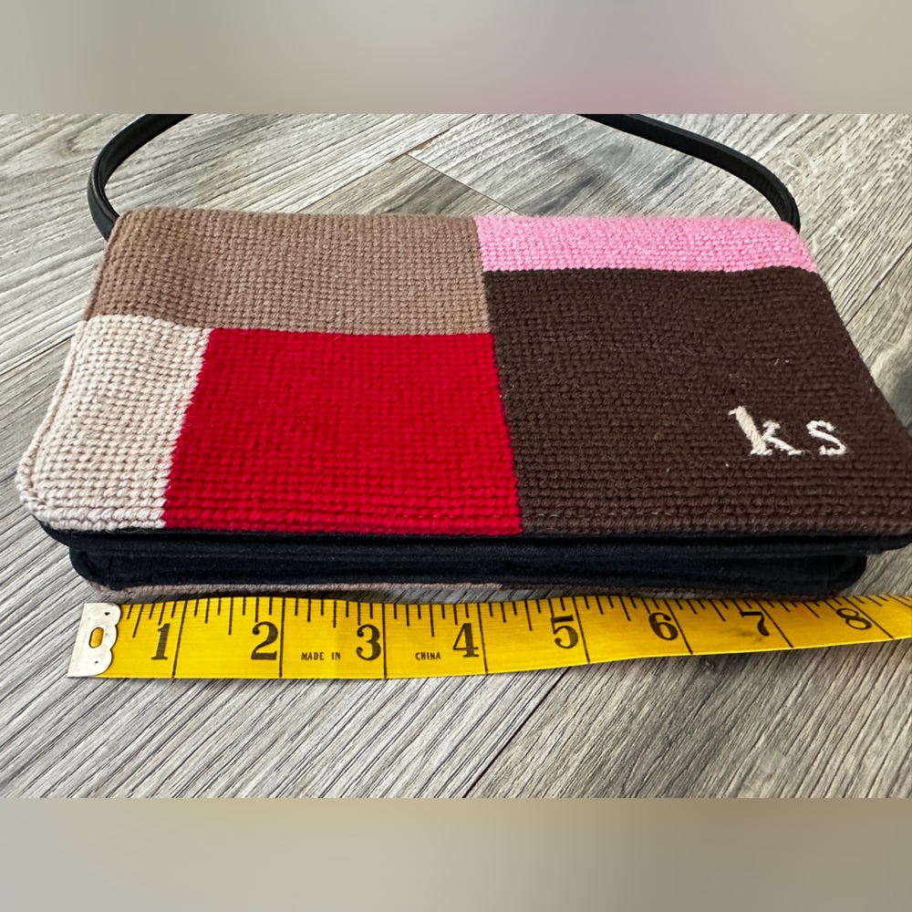 Vintage Kate Spade Needlepoint Pink, Red, & Brown Colorblock Clutch - Picture 8 of 10